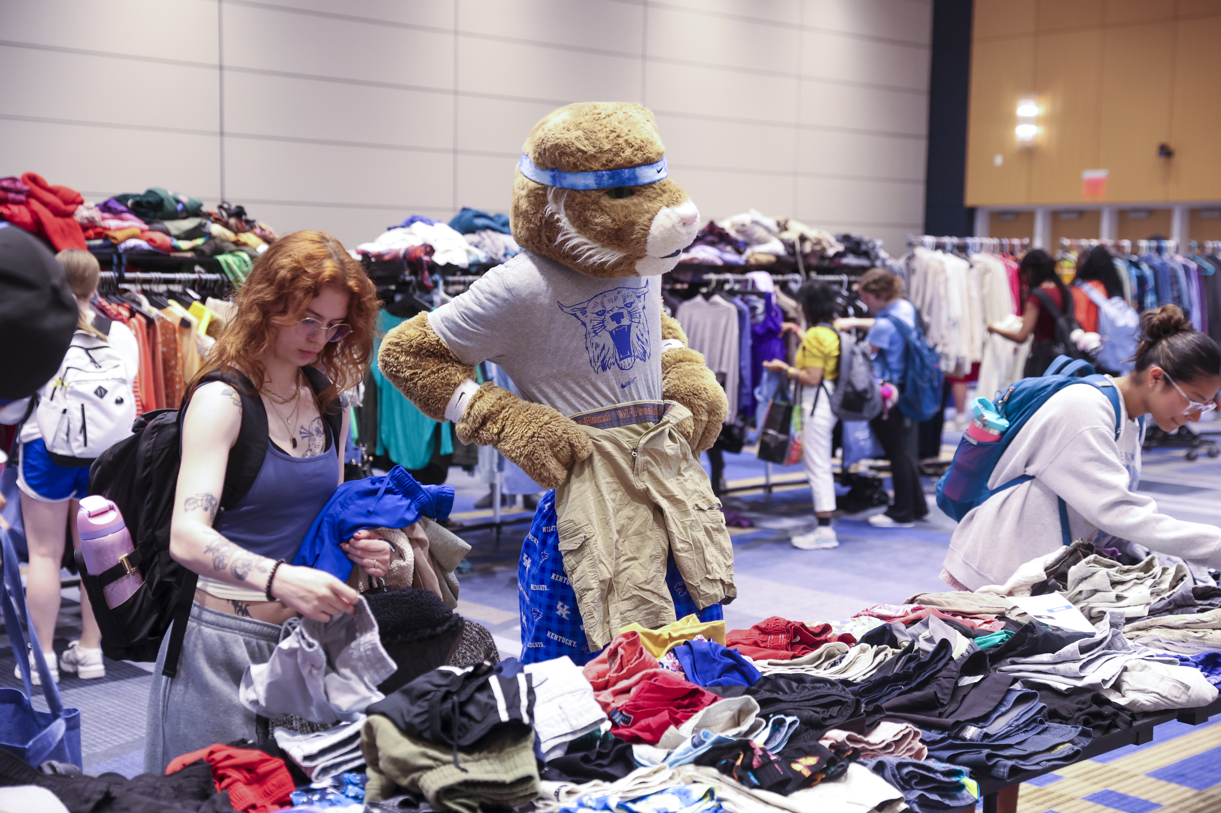 Wildcat mascot at the Thrift Shop Pop Up