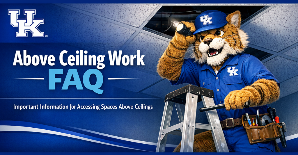 UK wildcat mascot safely working above a ceiling