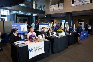 Exhibitor tables at the Showcase