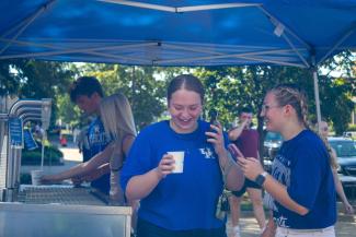 Students getting water at the hydration station