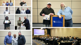 Collage of photos of employees holding certificates