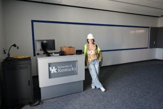 Shareese Malone in a renovated classroom in White Hall Classroom Building