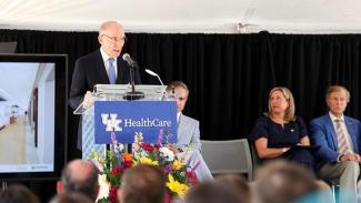 UK President Capilouto speaking at the topping out ceremony