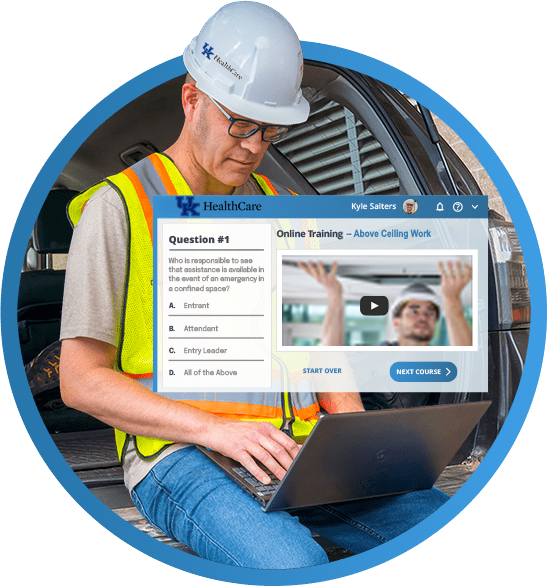 Contractor takes an online training course.