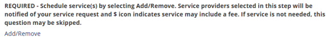 Screenshot of the required schedule services in UK's event management system.